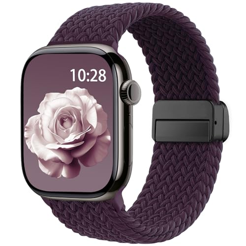 Image of Braided Stretchy Band Compatible with Apple Watch Bands 38mm 40mm 41mm 42mm 44mm 45mm 46mm 49mm Women Men, Soft Nylon Solo Loop Magnetic Sport Strap for iWatch Series 11 10 9 8 7 6 5 4 3 2 1 SE Ultra