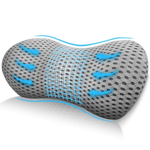 Exquilnova Lumbar Support Cushion,Comfort Memory Foam Back Support Cushion with Removable Cover,Ergonomic Lower Back Pillow for Office Chair,Car Seats,Wheelchair,Sleeping(Light Grey)