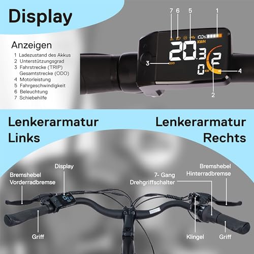 SAXONETTE E Bike Damen 28 Zoll mit Rücktrittbremse und nabenschaltung, Elektro Fahrrad Erwachsene mit 36V 13Ah BMS Akku, 7 Gang Pedelec mit Federgabel, Ebikes mit Gepäckträger für Damen und Herren