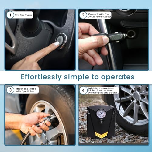 Image of Darson TID-150 Tyre Inflator for Car - Mini Air Compressor - Fast Inflation Speed air inflator for car - 12V Car Port and 150PSI Portable Air Compressor for Cars, Bike, Bicycle and Football