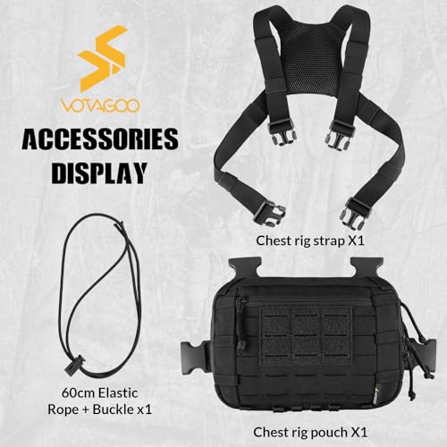 VOTAGOO GEAR Tactical Chest Pack EDC Chest Bag 2L Utility Molle Chest Rig Pouch with CCW Compartment Adjustable Harness for Outdoor (Black)