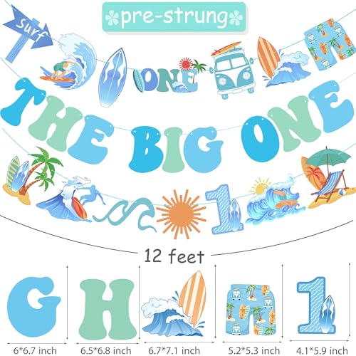 Image of Surf The Big One Banners Retro 3PCS Beach Surfing 1st Birthday Banners The Big One Party Supplies for Summer Beach Surfing First Birthday Party Decor