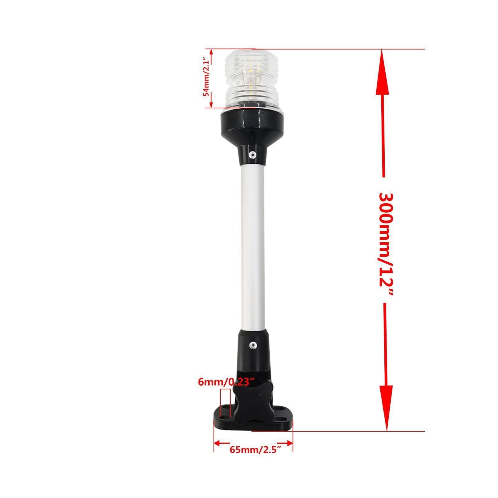Luce di Poppa LED per Barca da Navigazione Marina 360 Gradi Lampada da Ancoraggio Ripiegabile Compatibile 12-24V Struttura Resistente Alluminio PP ADA, 12 inch