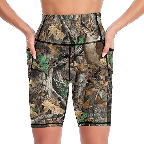 BAIKUTOUAN Camo Deer Camouflage Hunting Women's Yoga Shorts Printed Biker Workout Running Pants