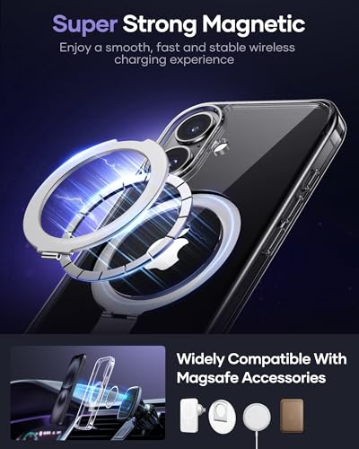 Image of Vihibii for iPhone 16 Clear Case with Magnetic Ring Stand, Compatible with MagSafe, [Anti Yellowing] Shockproof & Scratch Proof & Transparent, Silm Back Cover for iPhone 16 6.1 inch, Clear