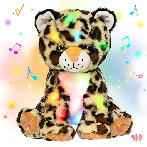 Image of Hopearl LED Musical Plush Leopard Lighting Up Cheetah Stuffed Animal Panther Floppy Night Lights Glow in The Dark Birthday Festival for Kids Toddlers Boys, 11''