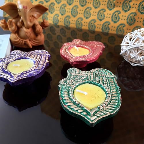 Image of Ascension 3 Shree Designer Wax Candle Deepak Special Reusable Diya Colourful Earthen Designer Diya Handmade Mitti Ke Deepak Diye Terracotta Decorative Diwali Deepak
