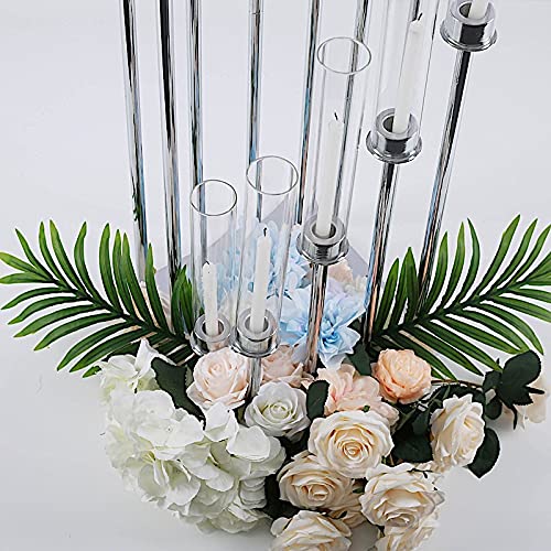 BalsaCircle 42-Inch Tall Silver Candelabra Candle Holder Centerpiece Glass - Wedding Reception Party Dining Table Home Decorations