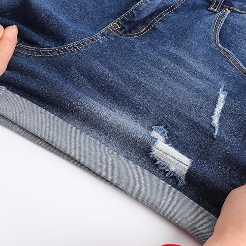Image of THUNDER STAR Women Mid Rise Ripped Stretchy Jeans Shorts Frayed Raw Hem Casual Denim Shorts