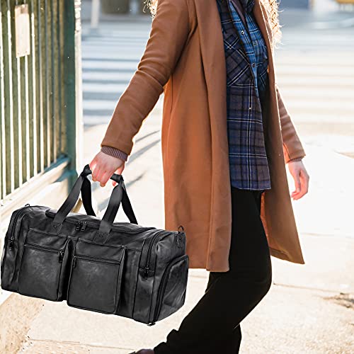 Weekender Bag With Shoe Compartment,Waterproof Leather Overnight Bag Weekender Bag Mens Travel Duffle Bag Large Carry On Bag Travel Tote Duffel Bag For Men Or Women-Black #TOP6