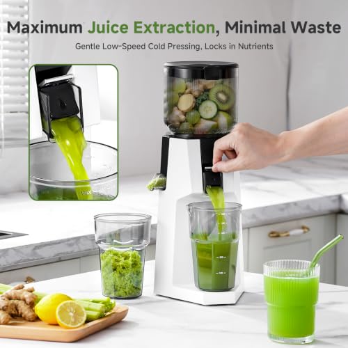 Image of AAOBOSI Juicer Machines, 5.8 inch Extra Wide No-Cut Feed Chute for Whole Fruits, Slow Masticating Cold Press Juicer with Triple Strainers, High Juice Yield, Quiet Operation, Easy to Clean White
