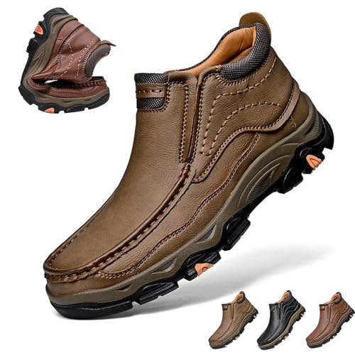 Beelovy Shoes for Men,Enjerr Orthopedic Balance Shoes Men for Balance,Classic Outdoor Leather Hiking Shoes Comfortable for Work Office Dress High Top