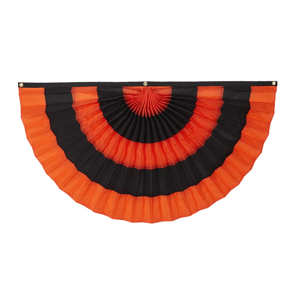 Halloween Cotton Flag Bunting by Old Glory Bunting. 1' x 2' Fully Sewn Orange & Black 5 Stripe Fan Flag Bunting Banner. Pleated Fans Made in The USA