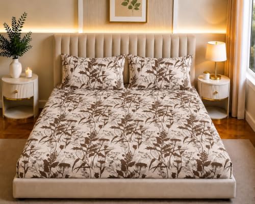 Image of Castiqa Elastic Fitted Supersoft Premium Polycotton 200TC Double Bedsheets King Size 78x72 Inch with 2 Pillow Covers (Fits Upto Mattress of 8Inches) (Multicolor XI)