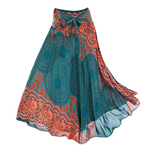 HTYG Damen Maxiröcke Boho Retro Langröcke-Sommerkleid Chiffon Wickelrock-Casual Strandkleid-Tanzkleid Party Hochzeit Langrock Prinzessin (D) Cover