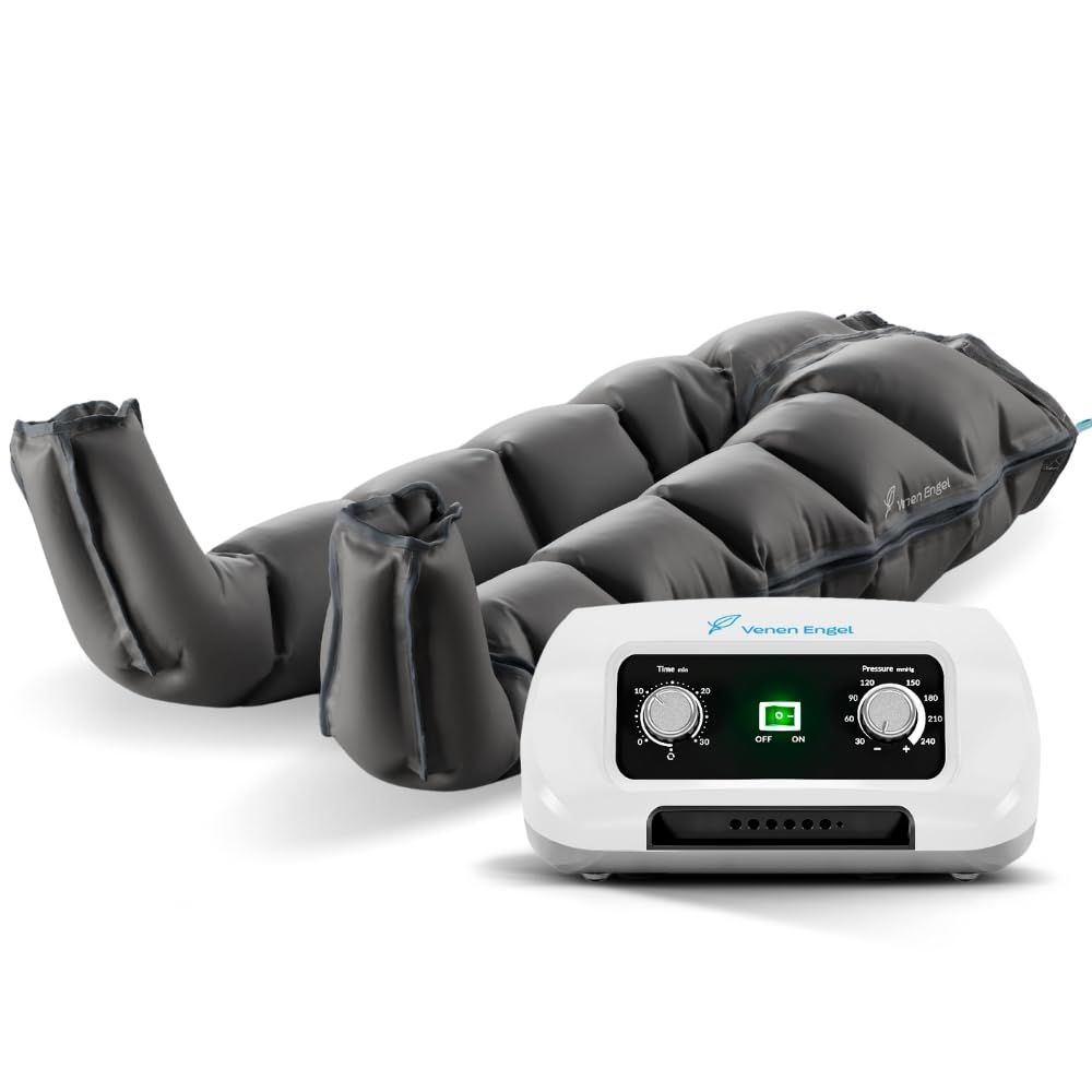 Venen Engel ® 6 equipo de masajes por presoterapia para casa con pantalones, 6 cámaras de aire desactivables, tiempo y presión fáciles de configurar, masaje sin interrupciones