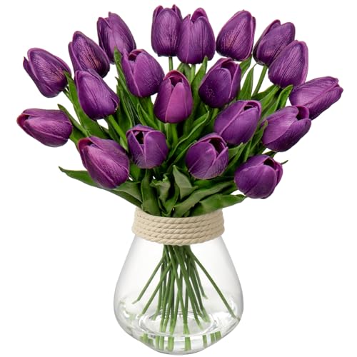 Briful 10 Stück Künstliche Tulpen Kunstblume Lila Latex Blumen Real-Touch Tulpe Deko Kunstpflanze Länge 34cm für Home Room Hochzeitsstrauß Party Blumengesteck