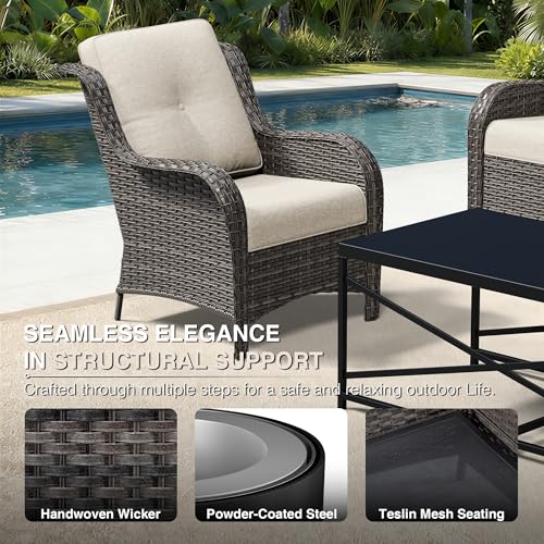 Image of Joyside Patio Chairs Set of 2, Wicker Patio Furniture with High Back, Deep Seating, Wide Armrest, Thickened Cushions, Outdoor Rattan Furniture for Deck, Porch Use
