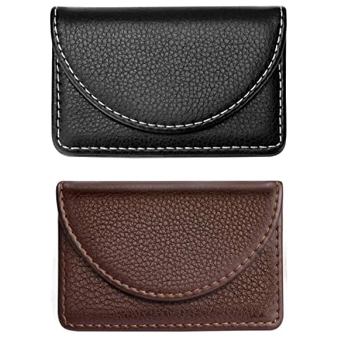 Ocadux 2 Pack PU Leather Business Card Holder for Men or Women (Black+Coffee) Cover