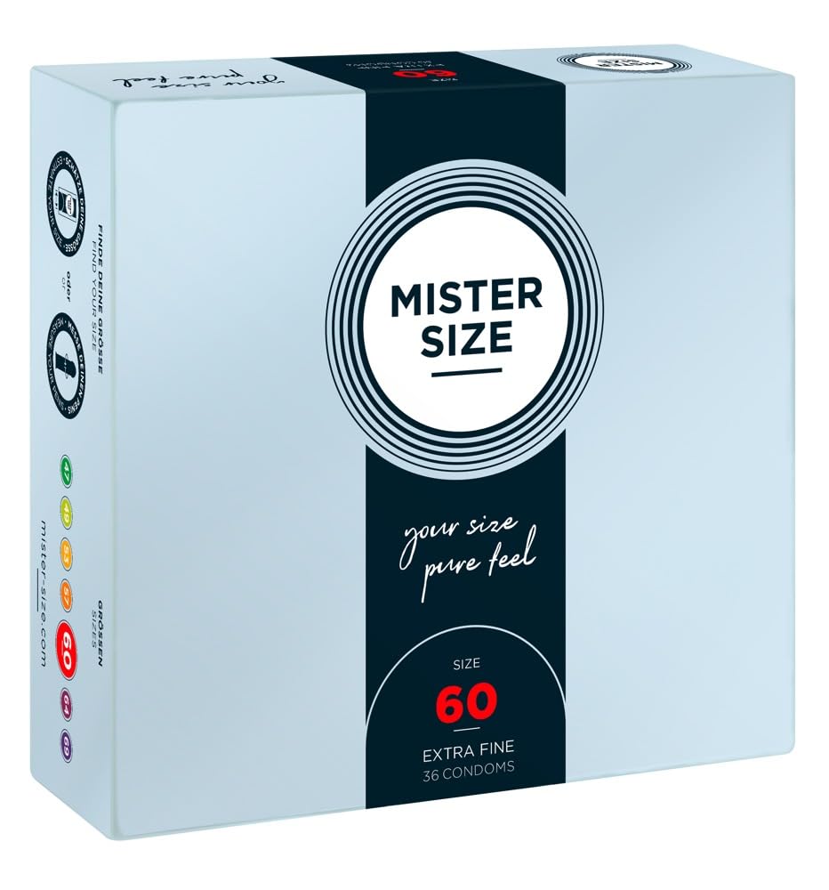 MISTER SIZE Kondome gefühlsecht hauchzart 60mm im 36er Pack/extra dünn, extra fein, extra feucht/aus 100% Naturkautschuk-Latex in deiner Größe L - XL/natural feeling 36er Packung