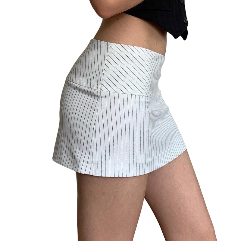 Women's Striped Low Rise Mini Skirt Trendy Y2K Style Short Skater Skirt4