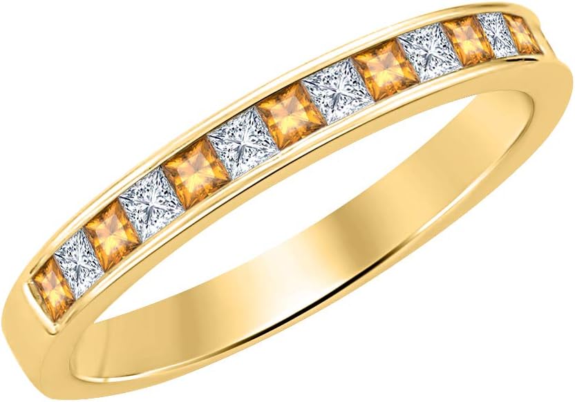 Princess Cut Gemstone 14k Yellow Gold Plated Engagement Wedding Band Ring for Women's