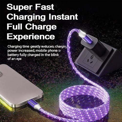 Image of AYI USB C to A Charging Cable 3.3ft, LED Glowing Starry Sky Light-Up Cord, PVC Tangle-Free Fast Charging Cable with Smart Chip, Data Transfer Sync Cord for USB-C Devices, Purple.