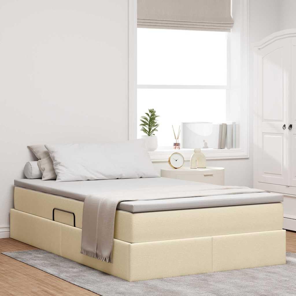 Lit rembourré avec matelas Crème 120 x 200 cm Lit en polyester avec espace de rangement