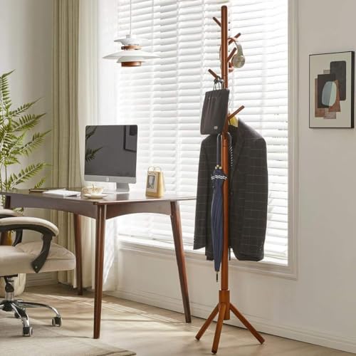 Image of JD FRESH Natural Bamboo Free Standing Coat Stand /8 Hooks Tree Shaped Coat Stand /Height Freely Adjustable Coat Rack /Cloth Hanging Stand for Coats, Hats, Clothes and Handbags (1 Piece)