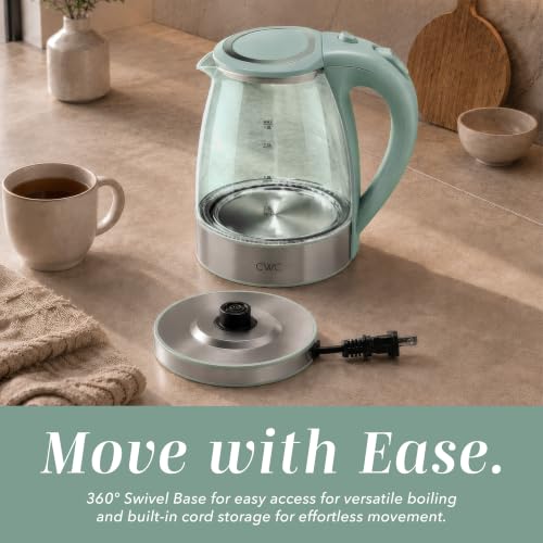 Image of COOK WITH COLOR Electric Stained Glass Tea Kettle, 1.8L Cordless Hot Water Boiler, 1200W Rapid Boil, Auto Shutoff & Boil Dry Protection, BPA-Free, Sleek Countertop Design, Sage