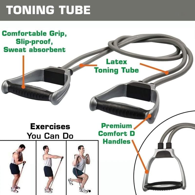Image of Toning Tube with Adjustable Resistance & Hand Grip | Full Body Workout Exercise Band for Home Gym | Portable Fitness Kit with Comfortable Handles for Men & Women