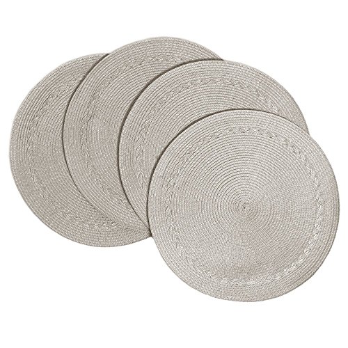 Benson Mills Braided Edge Round Placemats (Set of 4), 15 Inch, Stone