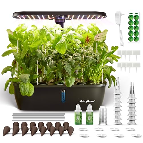 MetryGrow MG-15 Hydrophonic Growing System Kits, Smart Indoor Garden with 24W Grow LED Light Full Spectrum, 15 Pods Herb Garden Planter Indoor Gardening for Gifts, Kitchen