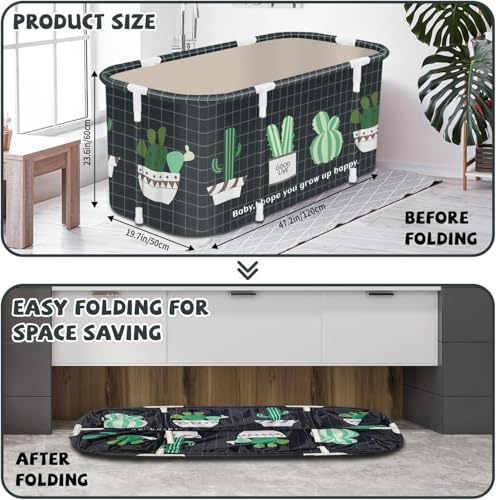 Image of Lexara Portable Folding Bathtub for Bathroom - Large Freestanding Soaking Tub with Thick Insulated, Ice & Hot Spa Tub, Collapsible Cold Plunge Therapy, Muscle Recovery Tub (Cactus bath)