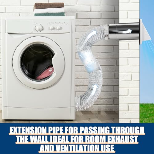 Image of Gisafai 4 inch Dryer Vent Cover Outside with Stainless Steel Guard Wall Dryer Exhaust Cap and Removable Extended Pipe Vent Shroud Hood Cushioned Non Return Flap with Sealing Gasket Grille(White)