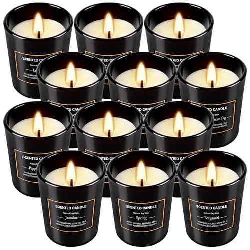 12 Pack Scented Black Candles Gift Set, Natural Soy Wax