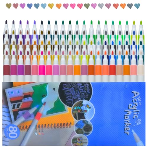 Marcadores de Tinta Acrílica, Ponta Média, Multicolorido, 80 Core...