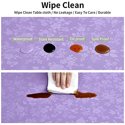 Image of Romanstile Waterproof Vinyl Tablecloth Round, 60 x 60 Inch, Rose Purple | Flannel Backing Wipeable Table Cloth, Heavy Duty Plastic PU Table Cover for Kitchen Dining, Indoor & Outdoor Use