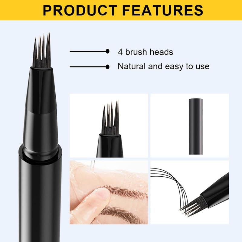 Miniatura 3 de Lápiz de cejas mágico mejorado de 4 puntas, 3D impermeable y a prueba de sudor, lápiz de contorno de cejas microblading con 4 tenedores, cepillo