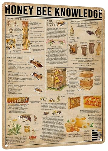 HYBLOM Vintage Honey Bee Knowledge Metal Sign - Rustic Bee