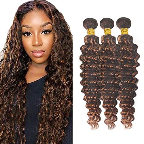 300g Freiuoke 26 26 26 Inch Highlight Bundles Brown Deep Wave Human Hair Bundle Brazilian Unprocessed Virgin Hair 3 Bundles Color 30 Deep Wave Bundle