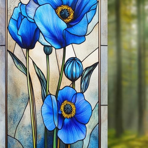 Image of Nuxovilar Gothic Rainbow Blue Flowers Window Film 17.5x39.3 in PVC