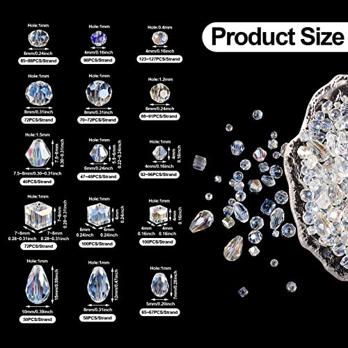 PandaHall 15 Strands Crystal Glass Beads Clear AB Color Faceted Cube Bicone Rondelle Teardrop Round Loose Beads Bulk for Jewelry Making (EGLA-TA0001-13-YS-EU) - Image 3