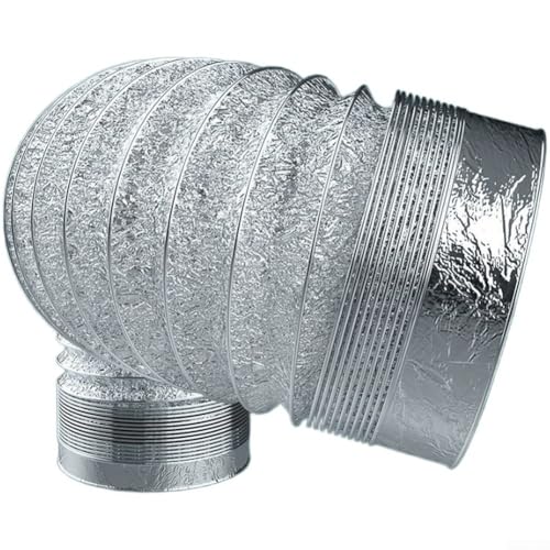 Telescopic 1 5M Exhaust Hose with Clamp, High Temperature Resistant Aluminum Foil Pipe for Dryer, Range Hood, Greenhouse Ventilation Applications