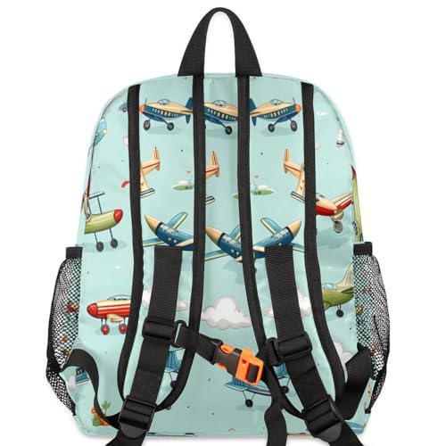 Custom Toddler Backpack for Boy Girl Personalized Kids Backpack with Name, Cartoon Airplanes Pattern Preschool Bag with Chest Strap, Nursery Rucksack for Kindergarten Children Kids Gift4