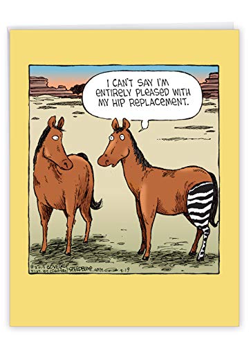 NobleWorks - Big Get Well Soon Card Funny (8.5 x 11 Inch) - Cartoon Feel Better Recovery Notecard, Humor Greeting - Horse Hip Replacement J1770GWG
