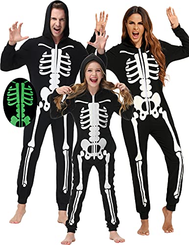 Veseacky Matching Halloween Pajamas for Family Costume Cosply Black Glow-in-the-Dark Sleepy Skeleton...