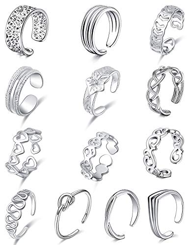 Kadogohno Toe Rings Open Toe Rings for Women Knuckle Rings Adjustable Toe Rings Summer Beach Rose Gold Silver Black Rainbow Gold Hypoallergenic Flower Band Finger Foot Jewelry Toerings Set 13PCS