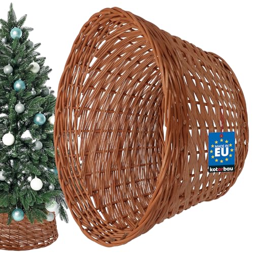 KOTARBAU® Copertura per Albero di Natale Ø 45 cm Naturale Supporto in Rattan Cesto Copri Base Albero Natale Vimini cesta Vaso Albero Natale Base Copri Albero Natale sotto Albero Legno