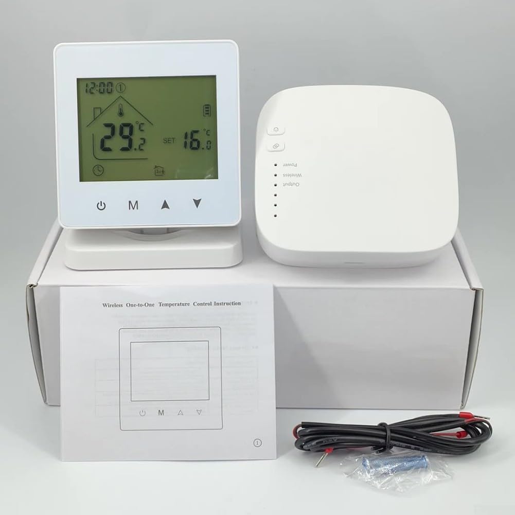 Thermostat programmable sans fil RF433 pour chaudière à gaz et commande vocale, contrôleur de température mural, double alimentation, écran LCD (pas de WiFi)
